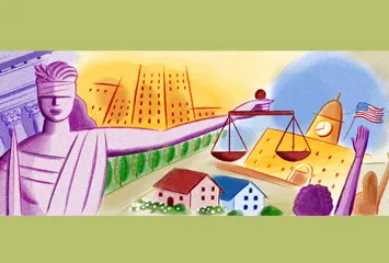 Find resources and activities that meet best practices and academic standards. Lady Justice along with community related images create the concept of building partnerships.