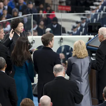 Associate Justice Sonia Sotomayor swears in Vice President Biden, with his family looking on.