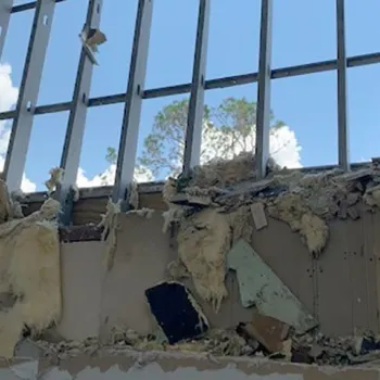 Fierce winds from Hurricane Laura ripped away sections of wall in the federal courthouse in Lake Charles, Louisiana. 