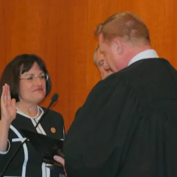 Rep. Ann McLane Kuster (D-NH) is sworn in by Chief Judge Joseph N. Laplante, of the District of New Hampshire.