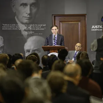 U.S. Court of Appeals Judge Robert A. Katzmann speaks at the 2018 opening of the Justice for All: Courts and the Community Learning Center at the Thurgood Marshall U.S. Courthouse.