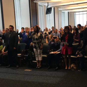 New citizens are sworn in at a federal courthouse ceremony in Cleveland. 