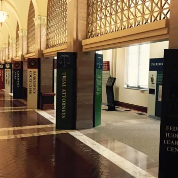 The ground-floor hall of the historic Post Office and U.S. Courthouse in Oklahoma City is the home of a new Learning Center about the federal courts.