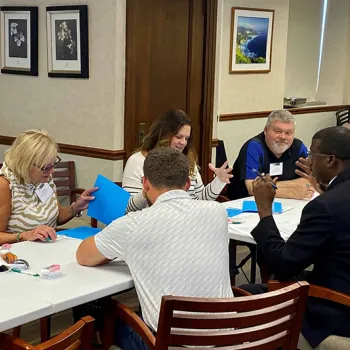 Teachers prepare lesson plans for their classrooms during a teachers institute in Chattanooga, Tennessee.