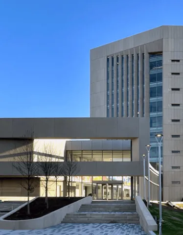 A view of the new federal courthouse entryway in Harrisburg, Pennsylvania.