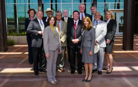 Federal Judges outside Yuma Courthouse at the John M. Roll U.S. Courthouse Dedication Ceremony on Thursday, April 24, 2014. L to R: (Front) Magistrate Judge Jacqueline Rateau and Magistrate Judge Leslie A. Bowman. (Middle) Magistrate Judge D. Thomas Ferra