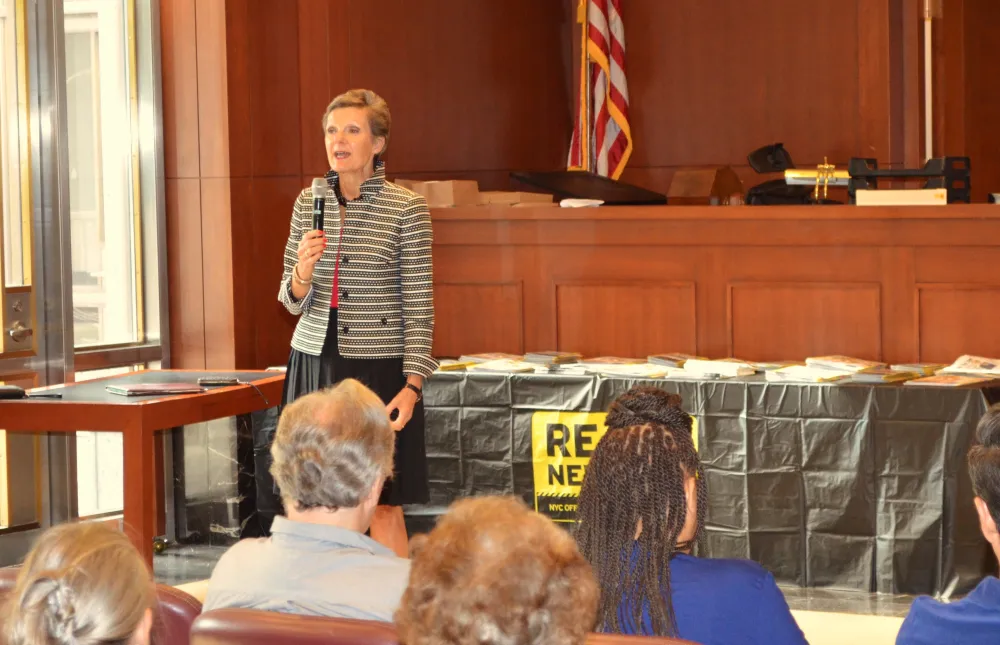 Chief Judge Loretta A. Preska  (S.D. NY) talks to jurors about planning for emergencies at work and home as part of the district’s observance of “Disaster Preparedness Month.”