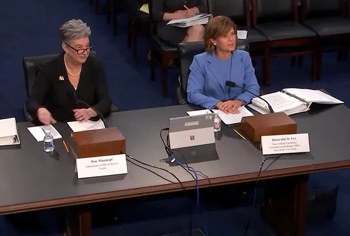 Judge Amy J. St. Eve, chair of the Judicial Conference’s Committee on the Budget, right, and Judge Roslynn R. Mauskopf, AO Director, testify