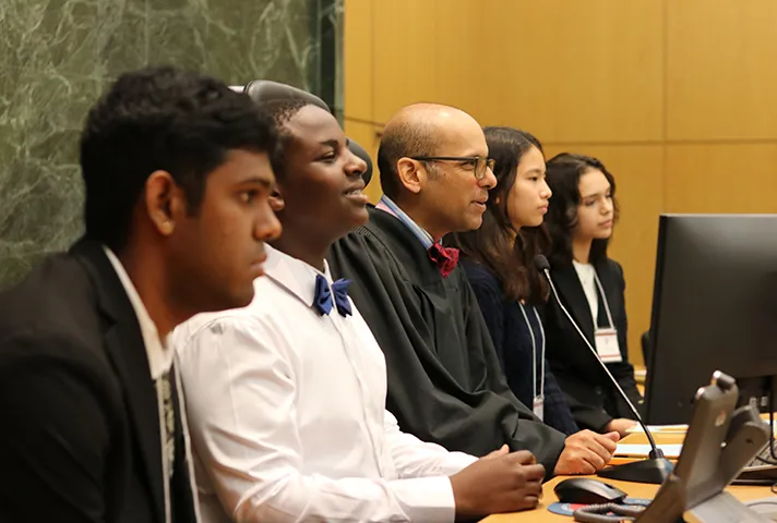 U.S. Magistrate Judge Zia M. Faruqui hosts students in his courtroom as they explore the impact of the Bill of Rights on their lives.