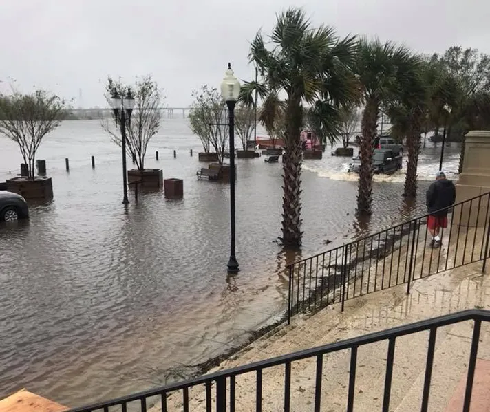 Flooding caused by Hurricane Florence reached the courthouse steps in Wilmington, N.C.