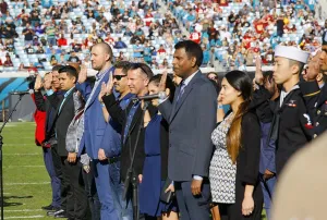 New citizens during a naturalization ceremony in Jacksonville, Florida.